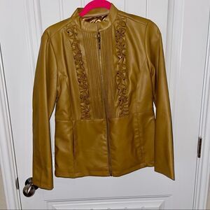 Susan Graver Vintage Tan Faux Leather Ruffle Jacket; SZ XXS; Great Condition